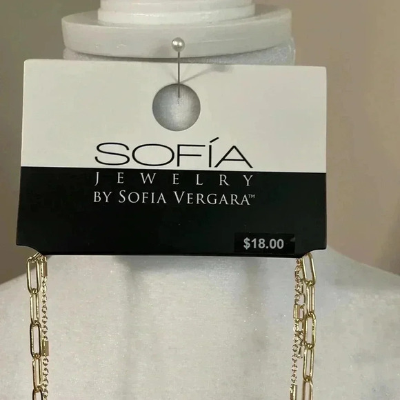 Sofia Jewelry by Sofia Vergara Women's Gold Tone Multi Stone Mutli Row Necklace - Picture 6 of 8